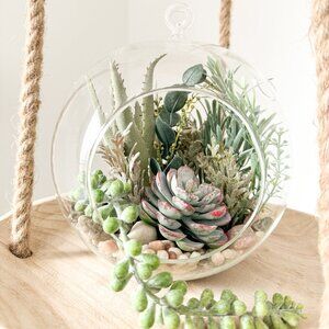DIY KIT - Stunning Faux Succulent Arrangement in 8" Round Glass Terrarium